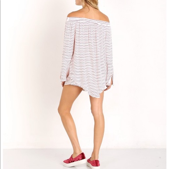 FAITHFULL *Dream* off shoulder tunic top in red  Muse stripe 6 - Picture 4 of 14